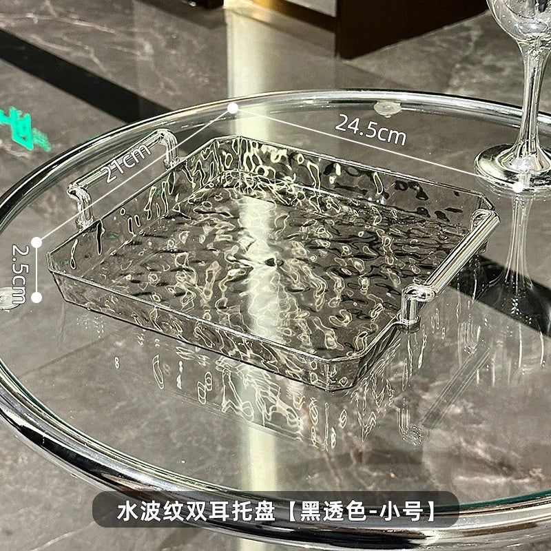 1pc Acrylic Tray Rectangle Tray With Handles Household Tea Tray Board Desset Food Home Living Room Water Cup Trays Desktop Decor