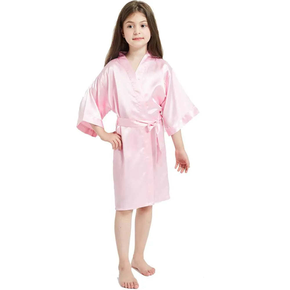 White Satin Silk Spa Bath Robes for Little Girls Kids Baby 2 to 3 4 5 6 7 8 9 10 11 12 13 14 Years Red Blue Children Robe Sleep