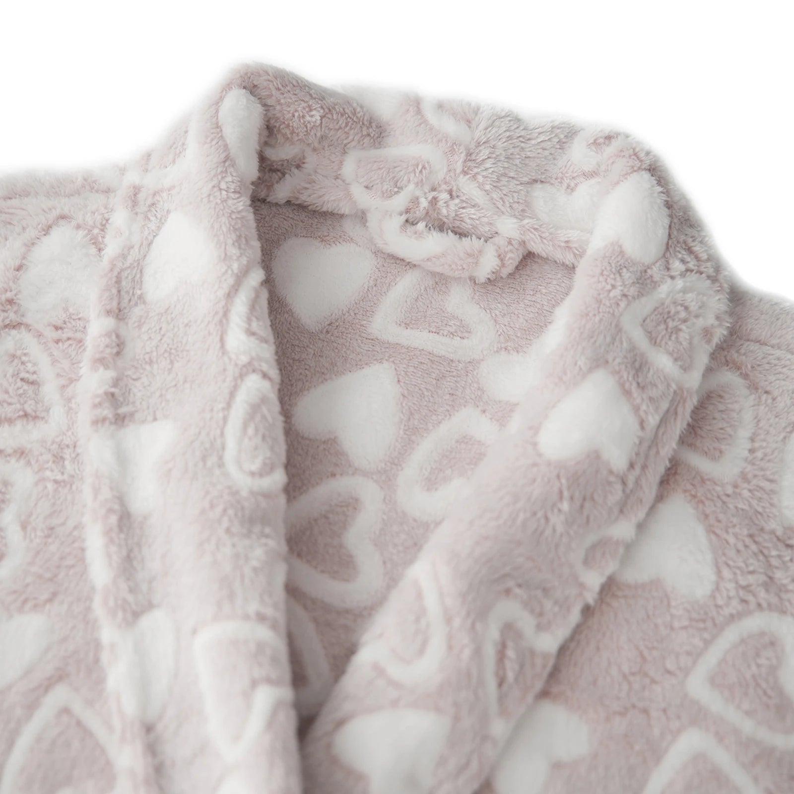 Women's Thick Flannel Bathrobe Heart Print Long Sleeve Fuzzy Plush Shawl Collar Bath Robe with Belt