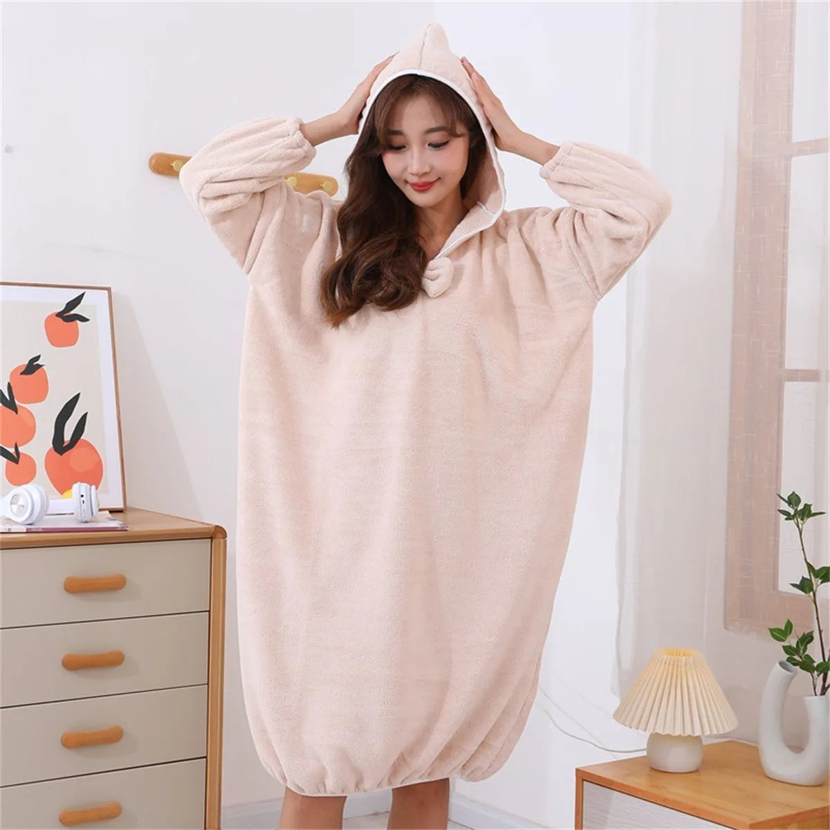 Lady Bath Towels Wearable Coral Velvet Thickening Bath Towel For Body Fast Drying Hooded long sleeved Bathrobes Bath Skirts