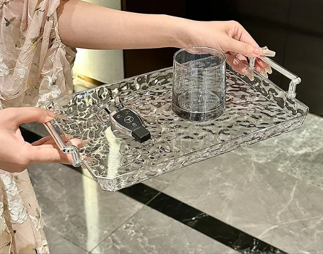 1pc Acrylic Tray Rectangle Tray With Handles Household Tea Tray Board Desset Food Home Living Room Water Cup Trays Desktop Decor