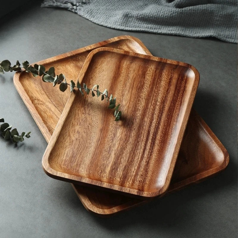 Wooden Tray Acacia Wood Rectangular Solid Wood Dinner Plate Kitchen Accessories Coffee Dessert Tea Storage Tray
