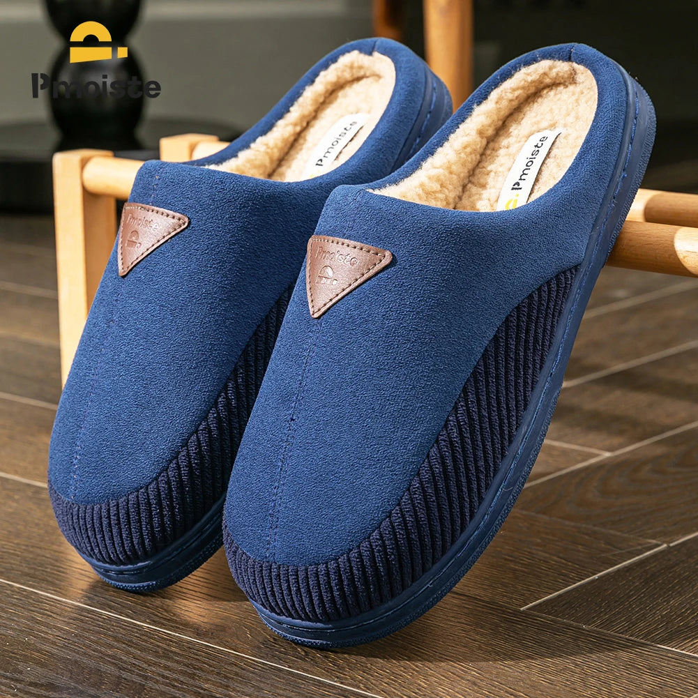 Warm Slippers for Men with TPR Sole Memory Foam Non Slip Design Patchwork Comfortable Suede House Shoes