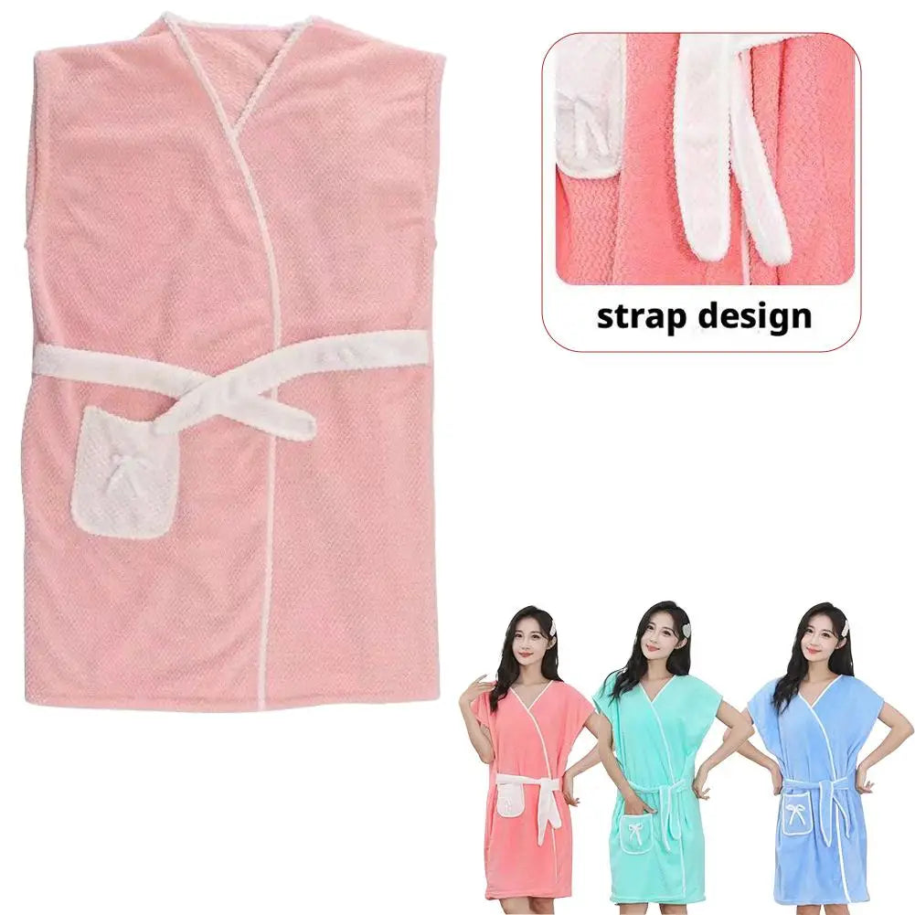 Wearable Absorbent Sleeveless Bathrobe One-Piece Fast Drying Bathing Beach Spa Bathrobes Microfiber Super Absorbent Bath Towel ﻿