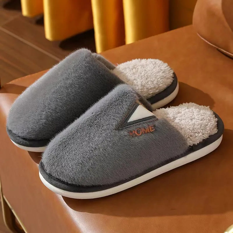 Winter Home Slippers for Couples Warm Plush Neutral Cartoon Cow Indoor Anti Slip Comfortable Cotton Slippers for Men and Women