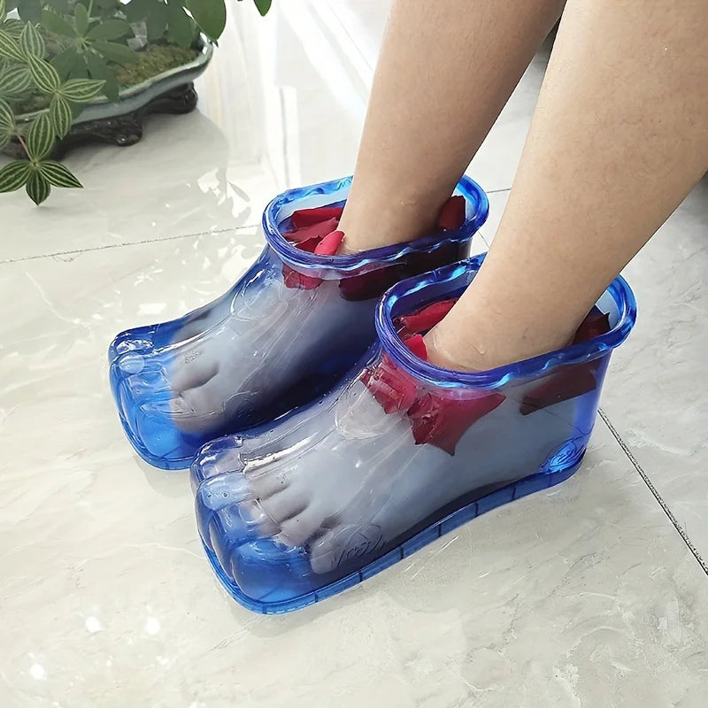 Portable Foot Spa Bath Basin - Plastic Water-Saving Foldable Design, Wearable Foot Soaking Shoes for Home Travel