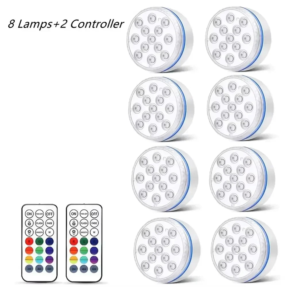 Updated IP68 RGB Submersible 13LED Underwater Light with Remote Control Underwater Pool Light Bright Lamp for Pond/Pool/Aquarium