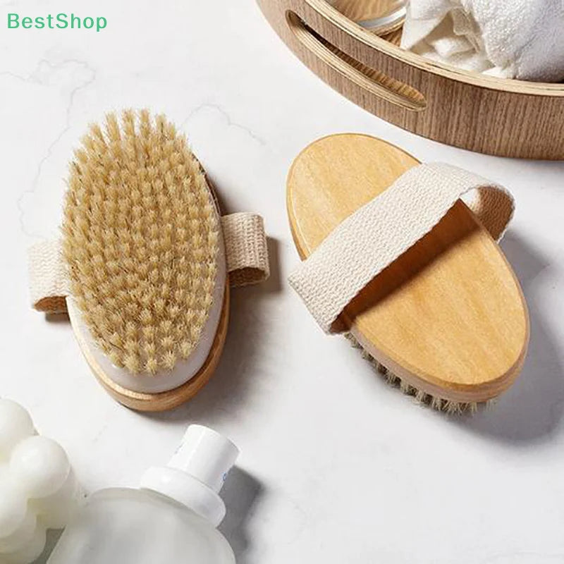 ♥Boar Bristle Bath Brush Scrubbing Brush Body Brush Rub Back Artifact Body Beauty Brush Massage Brush