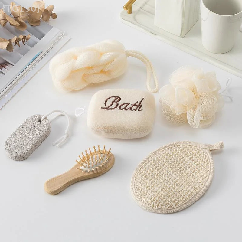 Spa Shower Gift Set for Women - Complete Bathing Kit with Sisal Gloves, Back Scrubber & Foot Care Tools