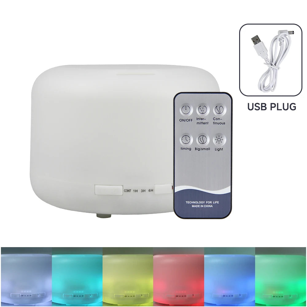 500ml Essential Oil Diffuser Quiet Aroma Mist Diffusers Scent Diffuser Wood Grain Remote Control Ultrasonic Air Humidifier