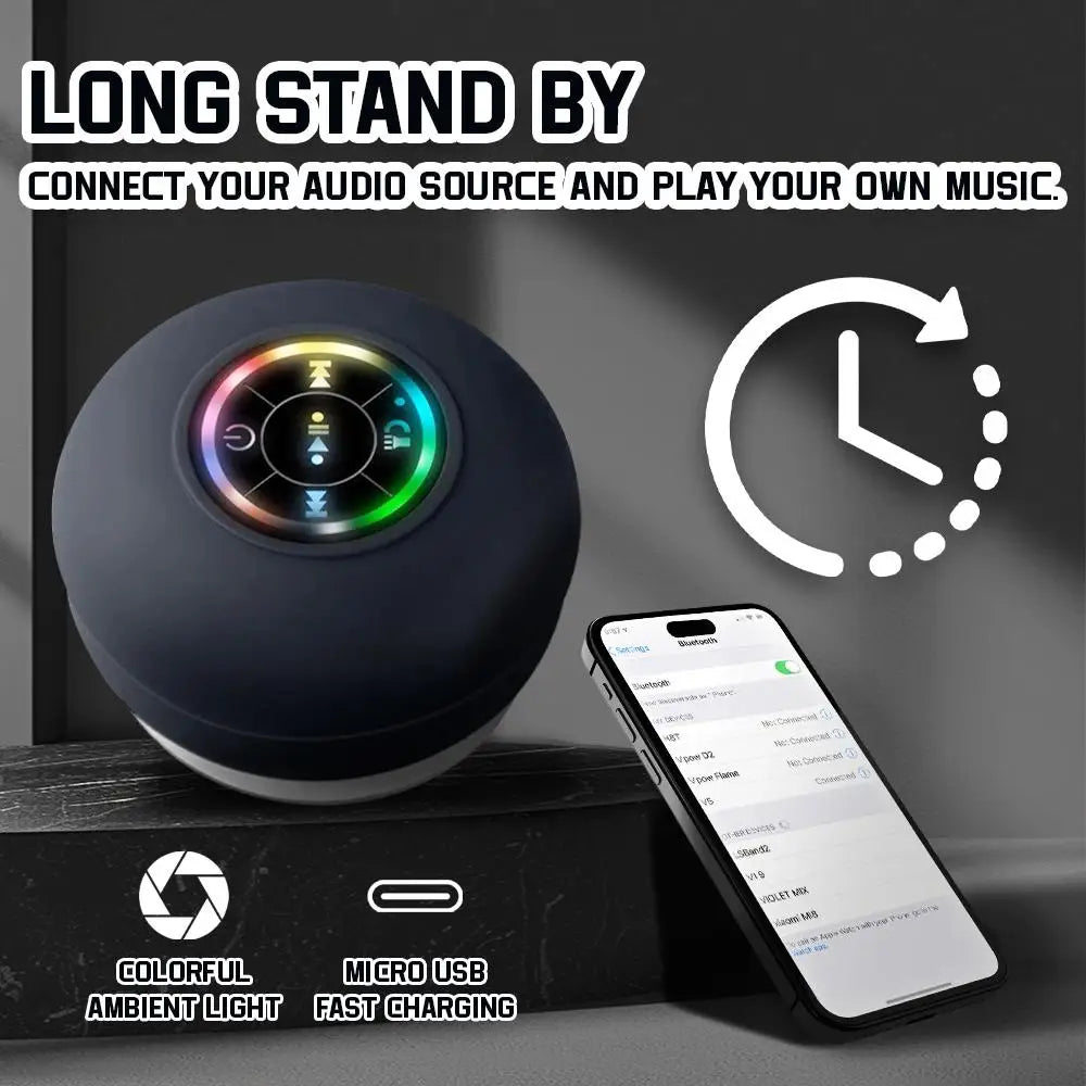 Waterproof Bluetooth Speaker with Colorful LED Lights, Strong Suction Cup & Phone Holder, Portable Mini Speaker for Outdoor/Show