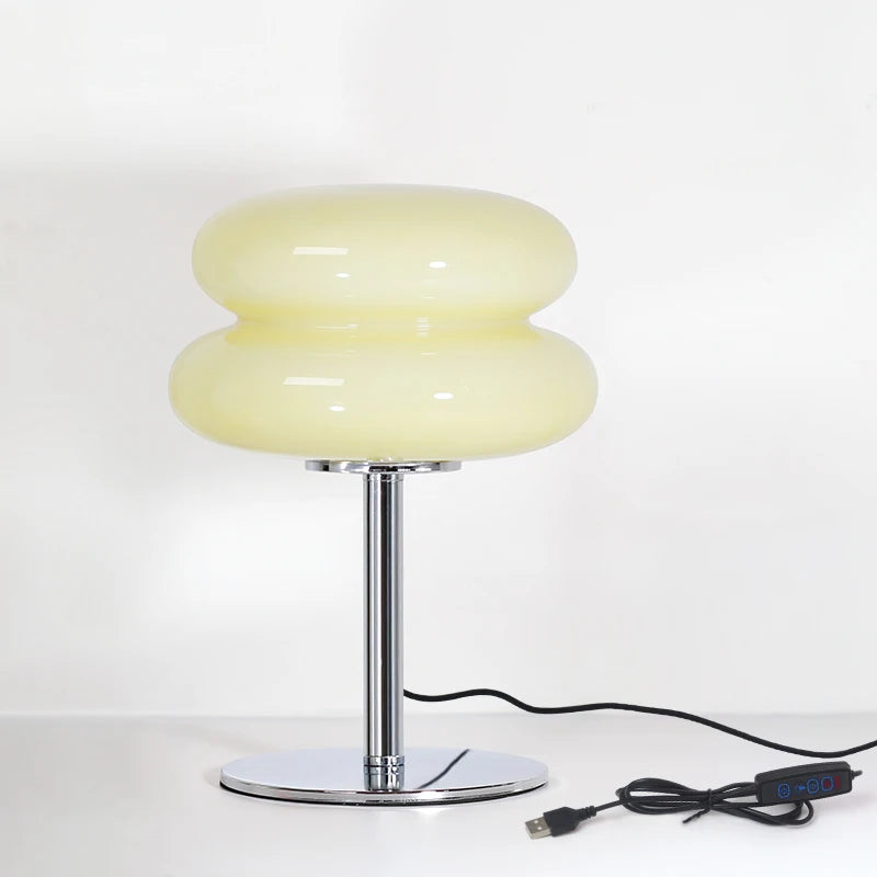 Macaroon Glass Table Lamp Dimming Bedroom Bedside Study Reading Led Night Light Home Decor Atmosphere Lamps Stained Desk Lamp