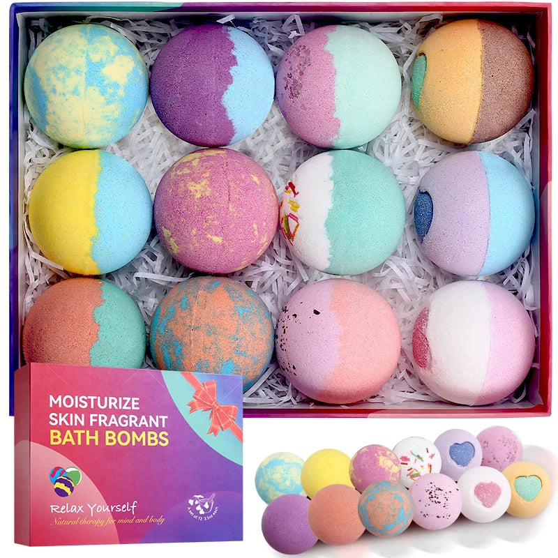Bath Bombs Gift Set - 12Pack Handmade Natural & Organic Ingredients, Spa Relaxing Gifts for Women & Men, Aromatherapy Bubble Bat