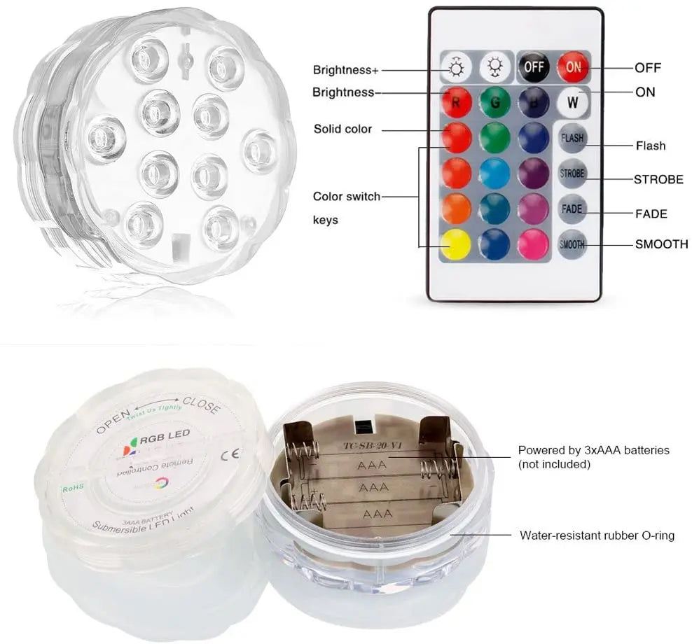 Submersible Led Lights With Remote Battery Operated Underwater Pond Bathtub Hot Tub Spa Swimming Pool Fountain Vases Fish Tank