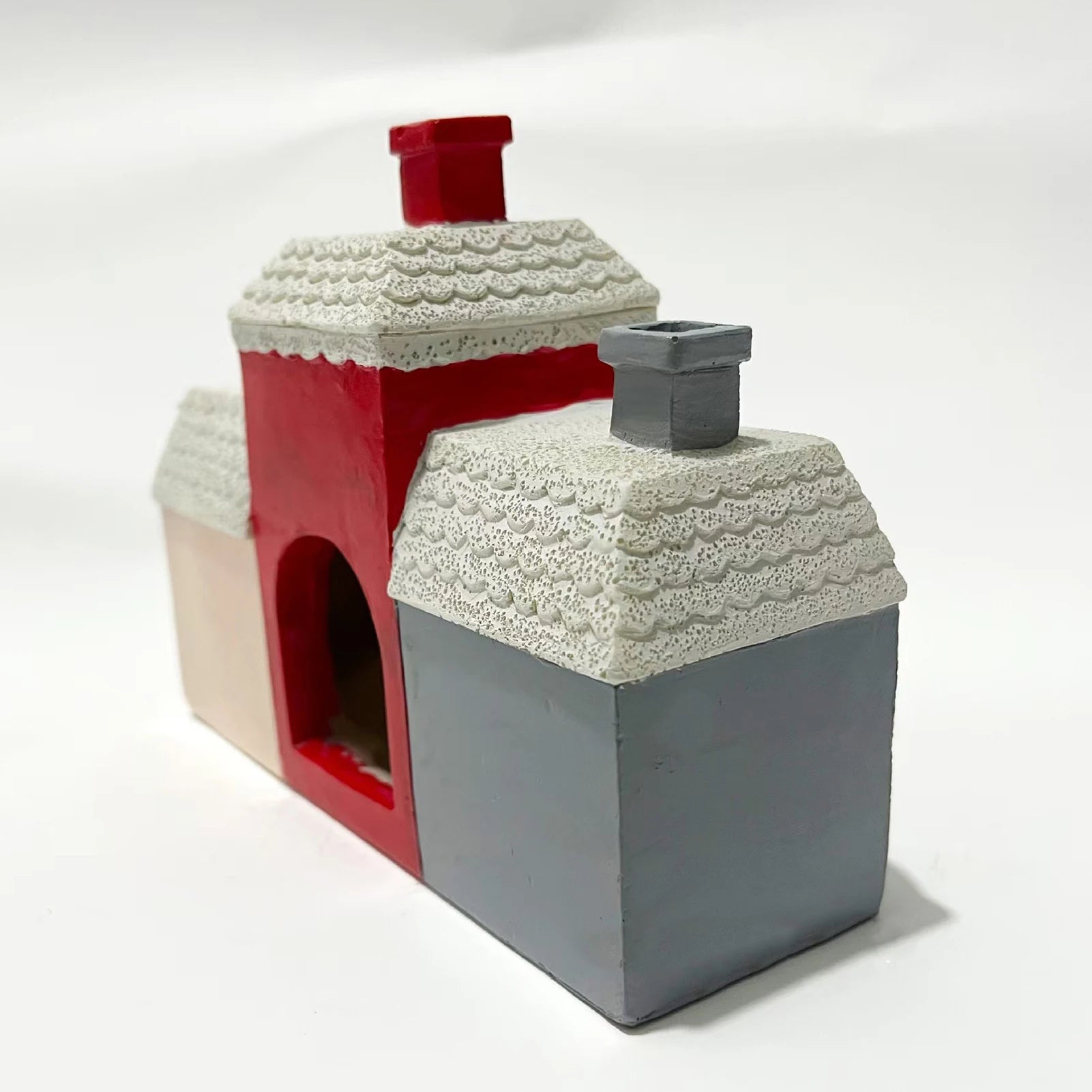 Resin Christmas Village House Winter Log Cabin Incense Burner Rustic Christmas Chimney Hut Incense Cones Room Decor