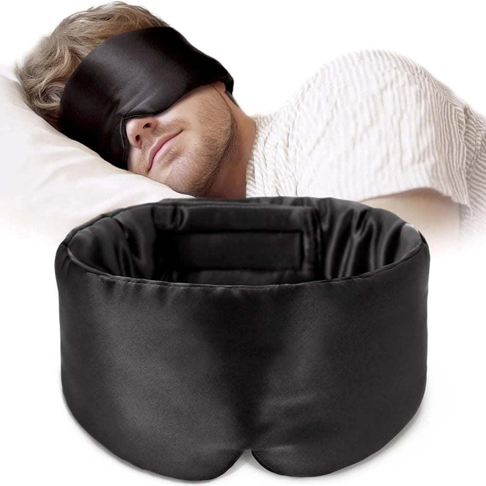 Silk Sleep Mask Soft Pressureless Sleeping Mask 100% Mulberry Silk for Eye Skin Anti Wrinkles,Adjustable Wide Velcro Ear Cover