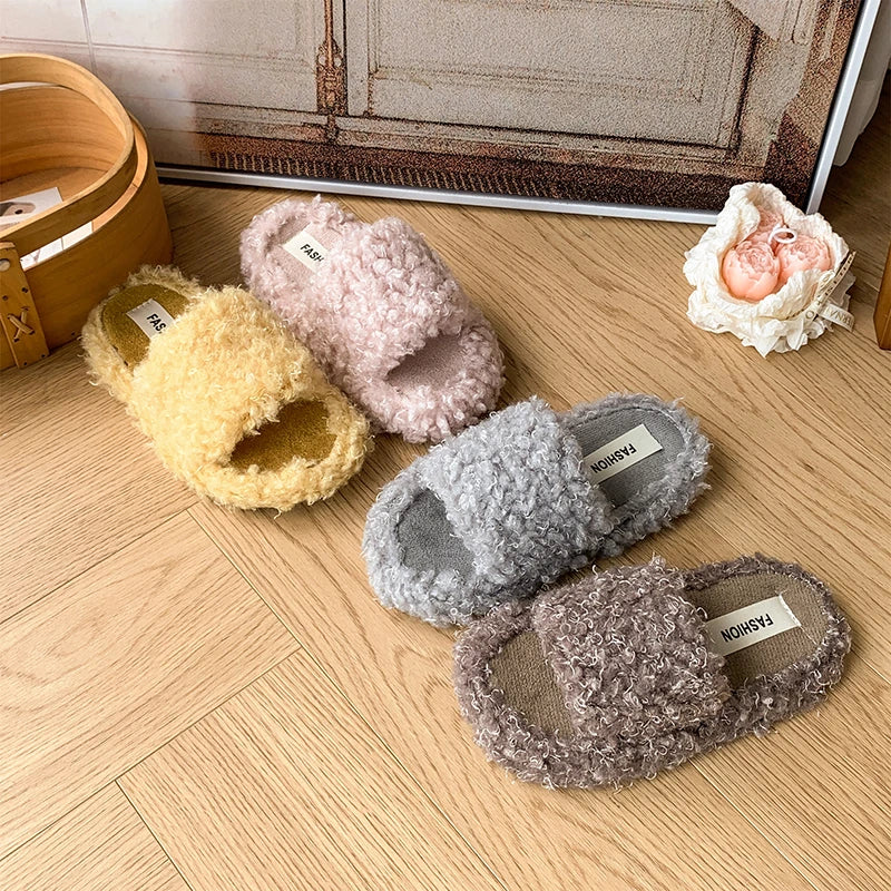 Plush Slide-On Winter Slippers for Girls – Soft House Shoes