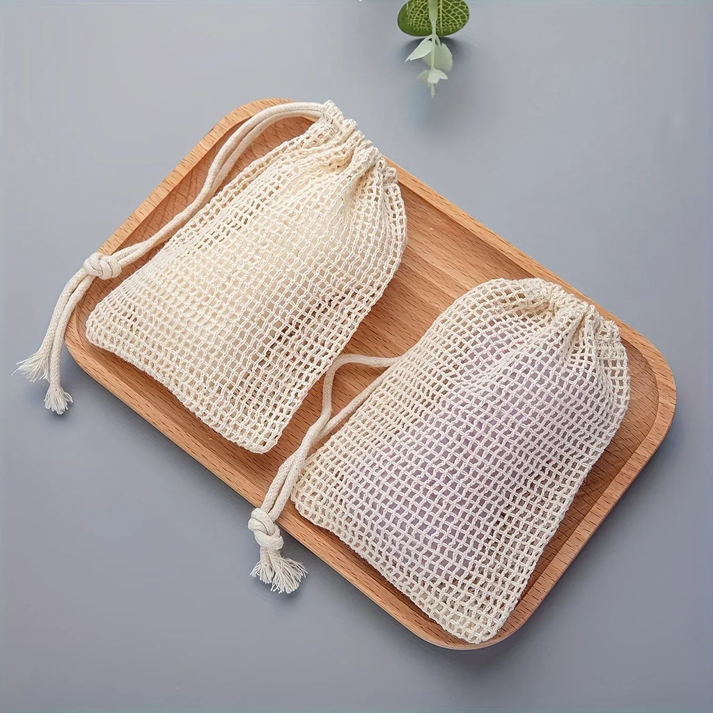 Natural Cotton Soap Saver Bag, 3 Pieces Eco-friendly Handmade lathering Cotton Mesh Soap Pouch For Body Cleansing Skincare
