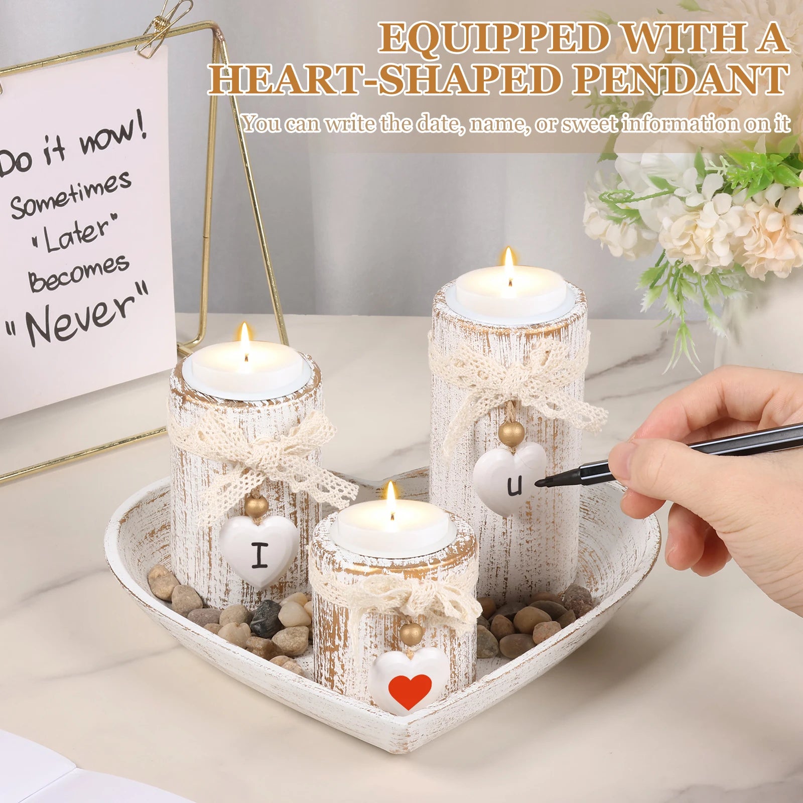 Tealight Candle Holders with Tray Handmade Wooden Candle Holder Romantic Wedding Dining Table Centerpiece Farmhouse Decor Gift