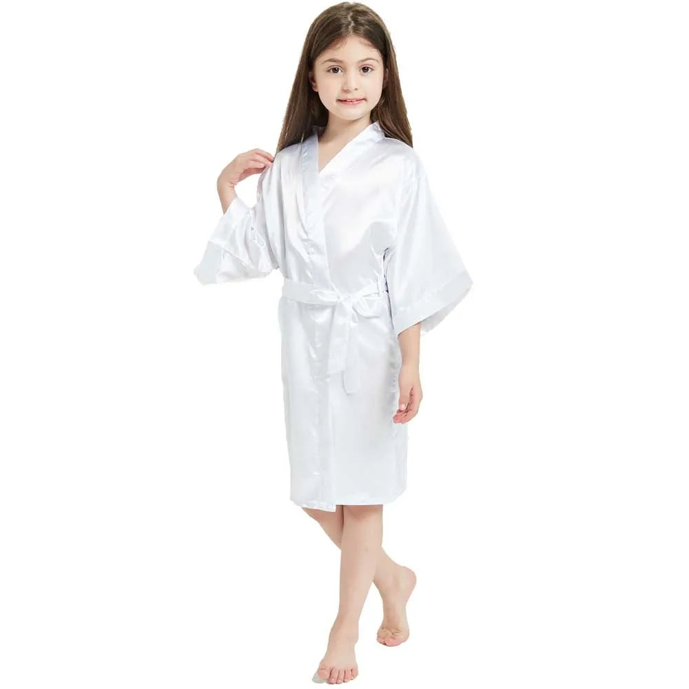 White Satin Silk Spa Bath Robes for Little Girls Kids Baby 2 to 3 4 5 6 7 8 9 10 11 12 13 14 Years Red Blue Children Robe Sleep