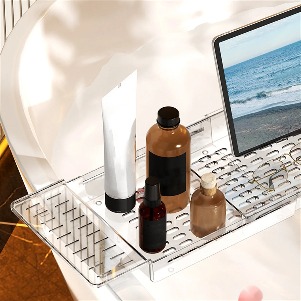Bathtub Caddy Tray Expandable Bath Tray for Tub Tablet Holder Storage Holder Bath Caddy Tub Table Bath Shelf Accessories