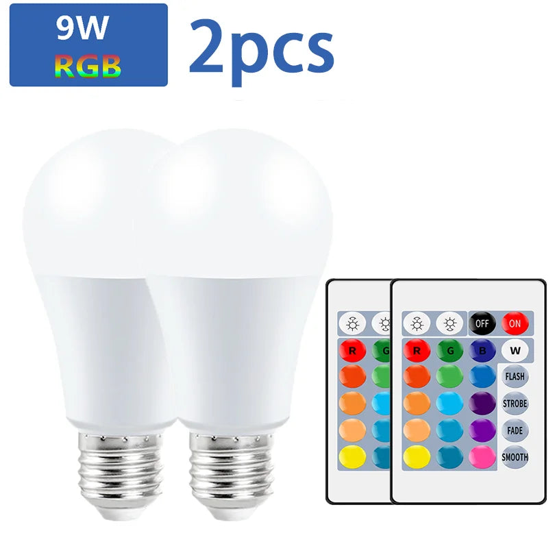 16 Colors RGB Bulb LED Multicolor Bulb E27 220V Household Lighting Dimmable 24 Key Remote Control Smart Lamp Atmosphere Light