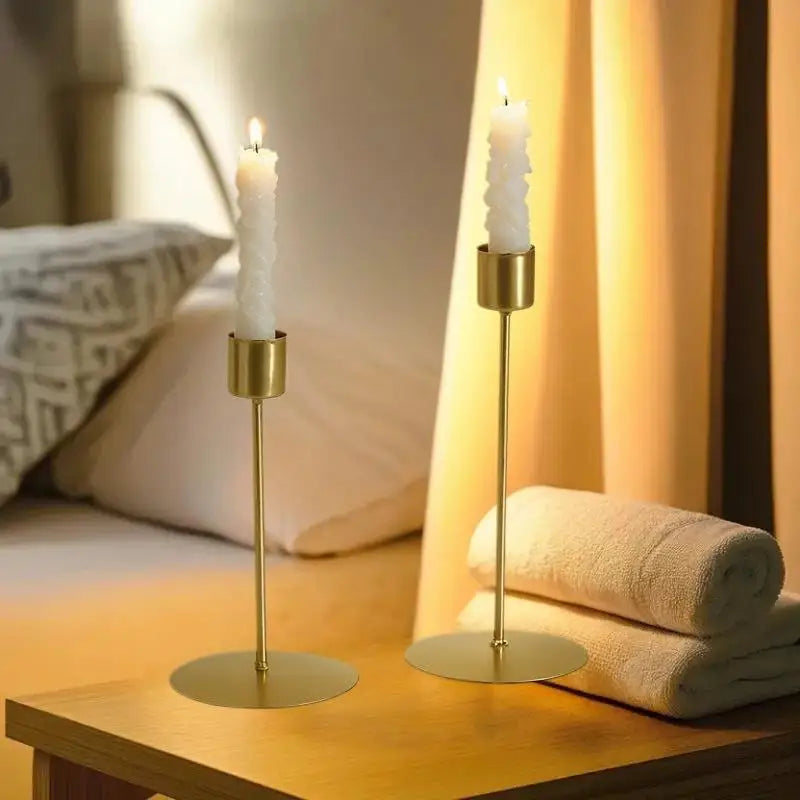 Classic European Inspired Metal Candle Holders in Gold for Dining, Bar Party & Wedding Decor
