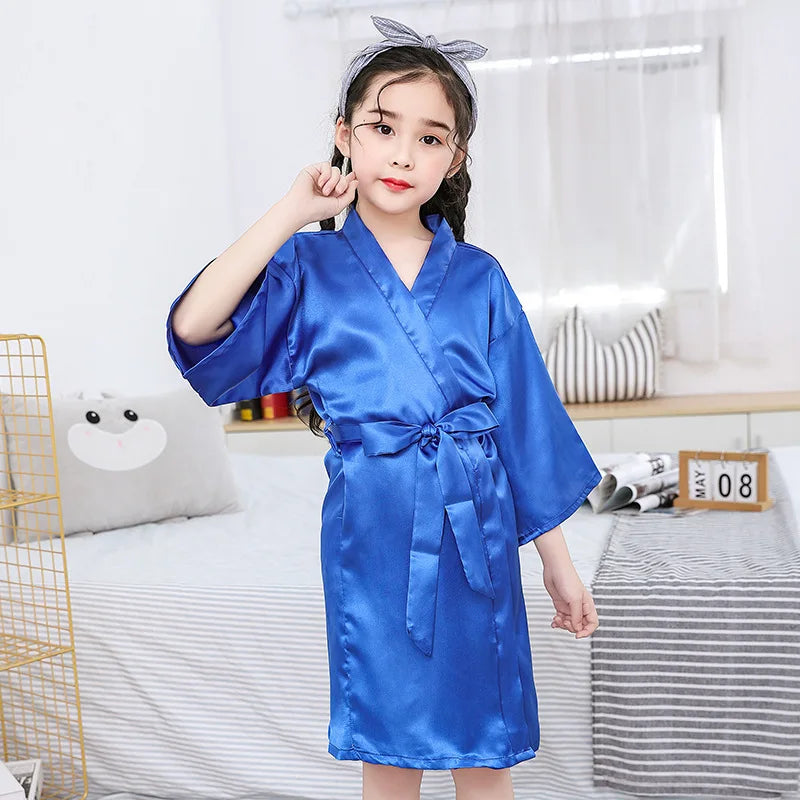 Baby Kids Silk Satin Robe Spring Summer Pajamas Short Bathrobe For Boys Girls Home Clothes Children Wedding Kimono Party Gifts