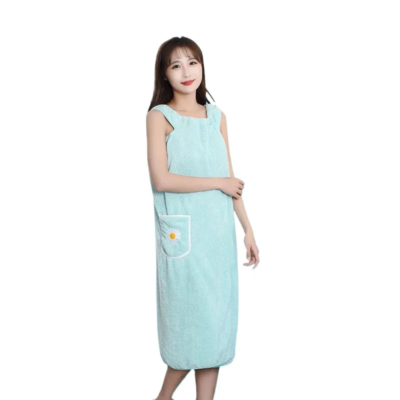 Bath Towel Wrap Dress for Women - Long Style Skirt, Quick-Dry Hair, Wearable and Washable Polyester Robe Quick-Dry  Compressed