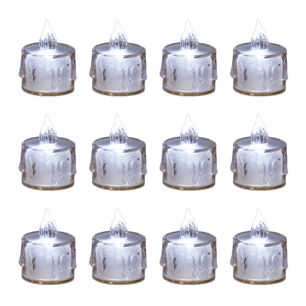 12Pcs LED Flameless Candle Lamp Simulation Acrylic Tea Lights Battery Operated Tears Candle Light for Party Home Decor