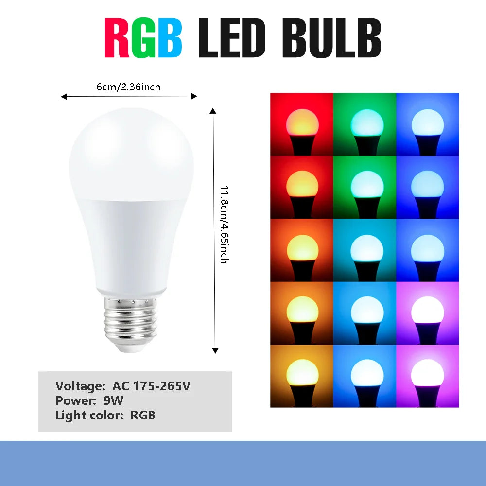 16 Colors RGB Bulb LED Multicolor Bulb E27 220V Household Lighting Dimmable 24 Key Remote Control Smart Lamp Atmosphere Light