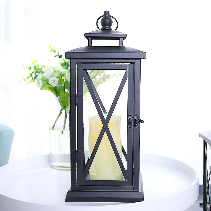 Windproof Lantern Glass Candle Holders Metal Large Black Wedding Modern Design Moroccan Candlestick Decoracion Hogar Home Decor