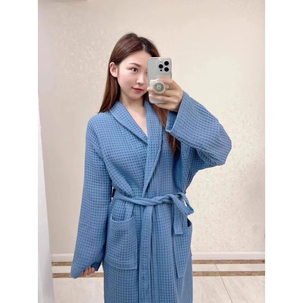 Women Men Bath Robe Waffle Shower Sleepwear Nightgowns Robe Male Female Bathrobe Long Woman Man Pajamas