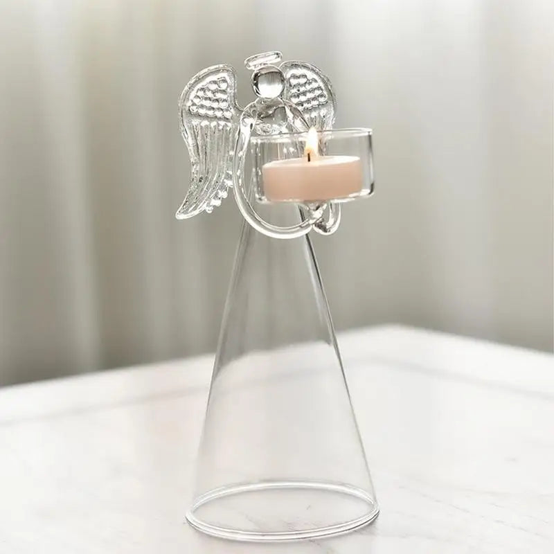 Clear Glass Candle Holder Creative Angel Candlestick Holder Tea Light Stand For Wedding Party Christmas Dining Table Decoration