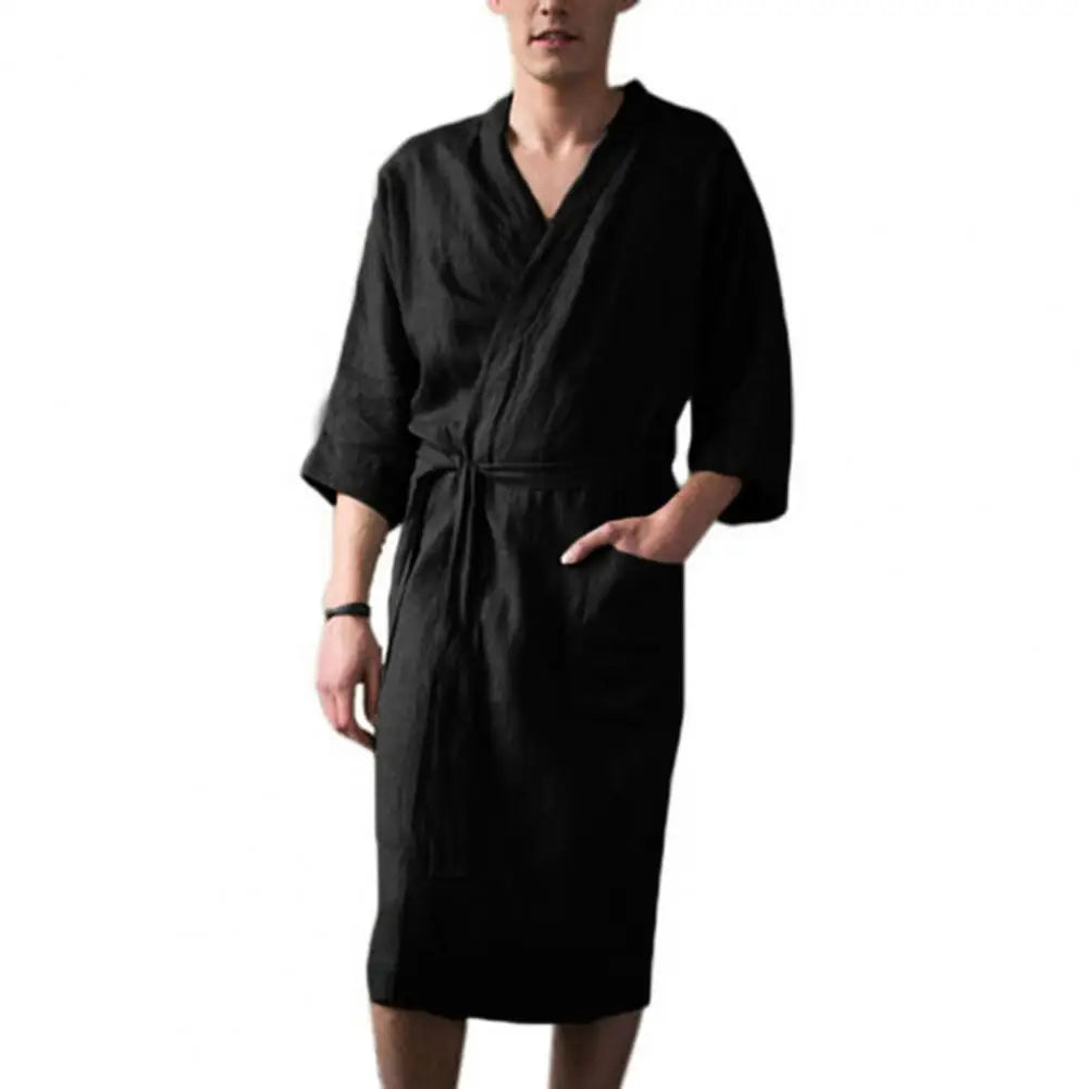 Men'S Nightgown Cotton And Linen Robes New Spring And Summer Autumn Japanese Kimono Nightgown Homewear Bath Steamed Clothes
