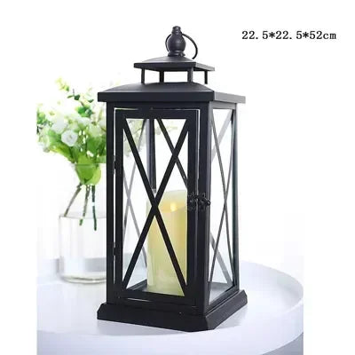 Large Glass Candle Holders Wedding Decorations Garden Black European Lamp Retro Iron Candle Holder Centerpieces Metal Lantern