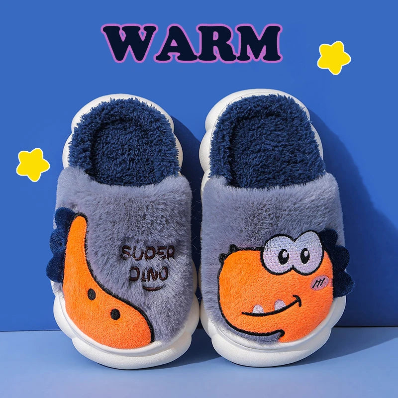 Cozy & Cute Dinosaur Winter Slippers for Kids – Unisex House Shoes
