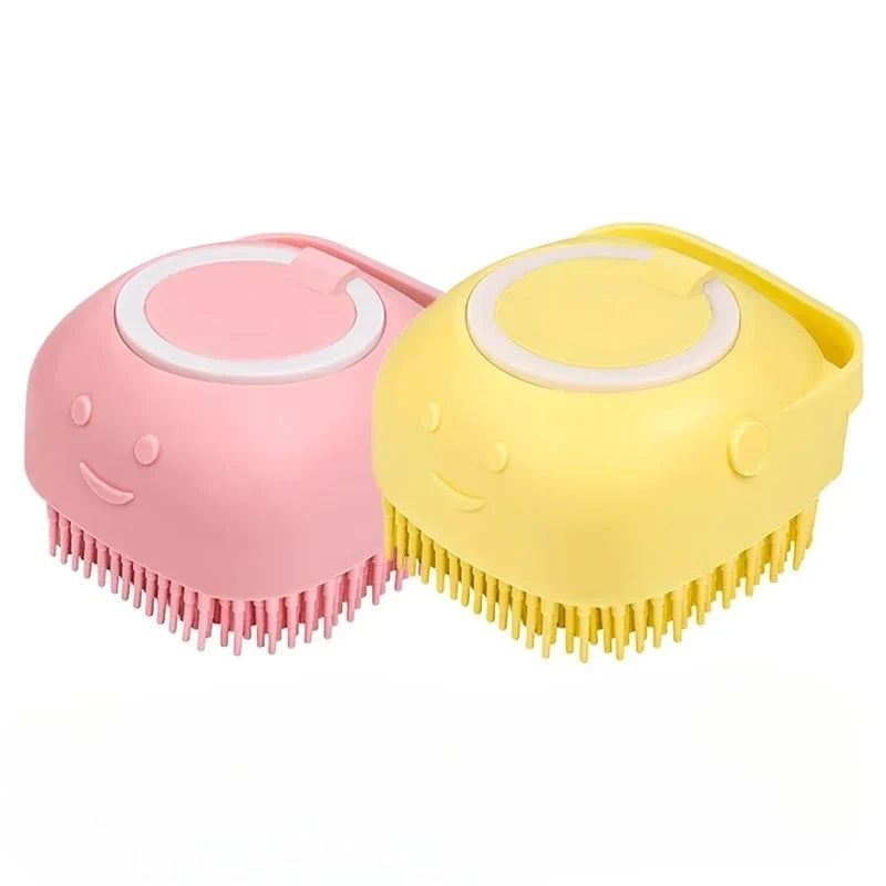 Dog Bathing Brush Pet Massage Brush Shampoo Dispenser Soft Silicone Brush Rubber Bristle for Dogs and Cats Shower Grooming Tool