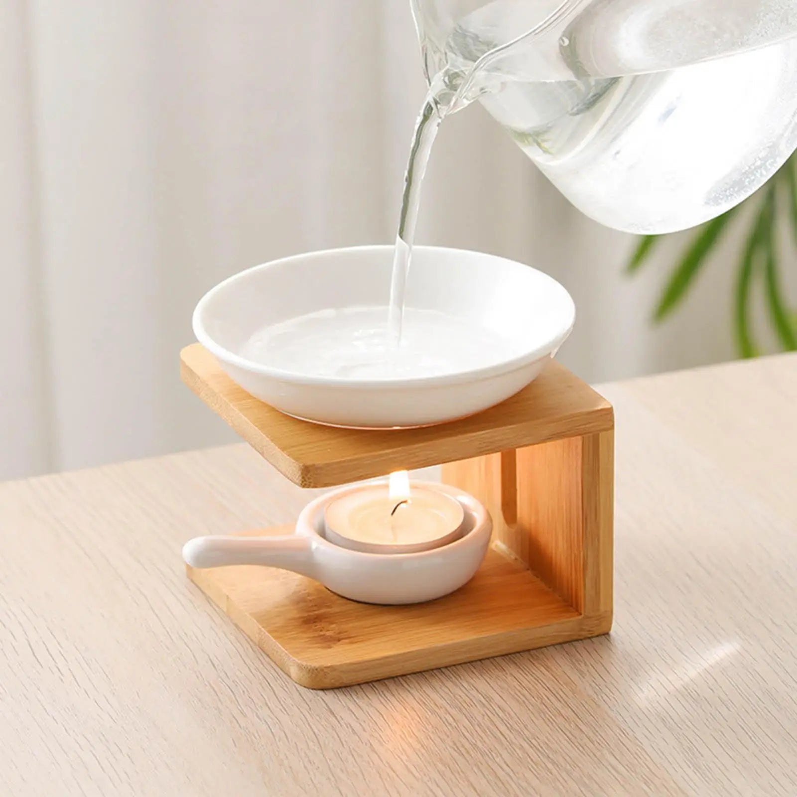 Ceramic Essential Oil Burner with Candle Holder Scented Wax Melt Burner Tealight Holder Decorative Centerpiece for Office Home
