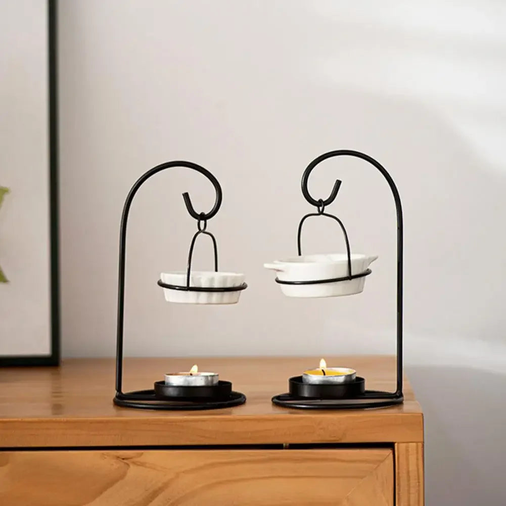 Essential Oil Burner Ceramic Aromatherapy Diffuser Oil Burner with Iron Tea Light Candle Holder Essential Oil Fragrance Diffuser