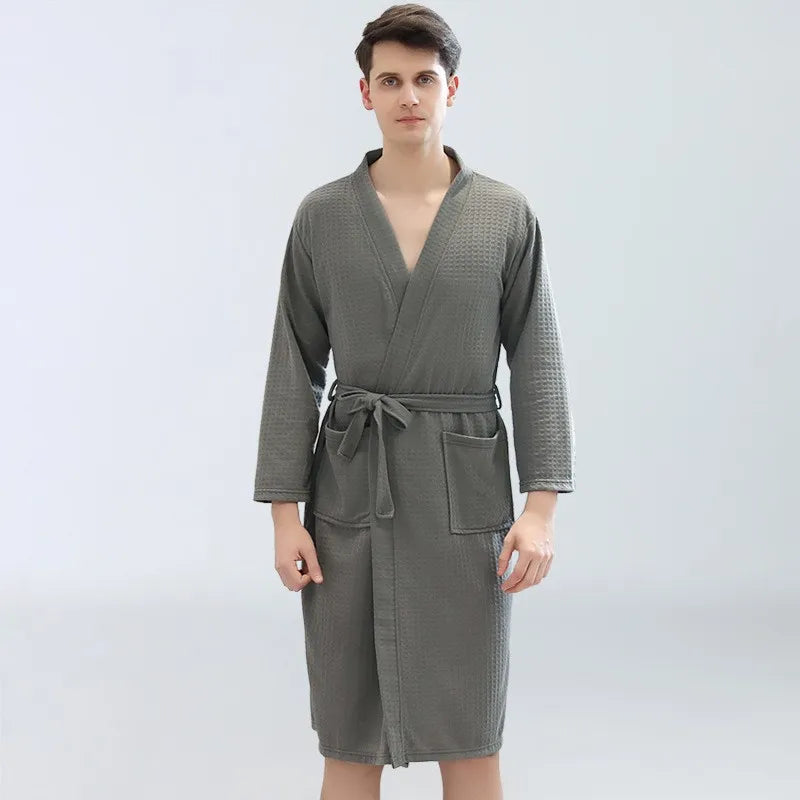 Spring and Summer Waffle Bathrobe Men and Women Sauna Clothing Sweatshirt Robe Men's Water-Absorbent Quick-Drying Homewear