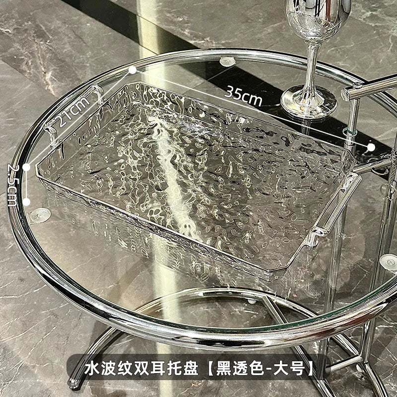 1pc Acrylic Tray Rectangle Tray With Handles Household Tea Tray Board Desset Food Home Living Room Water Cup Trays Desktop Decor