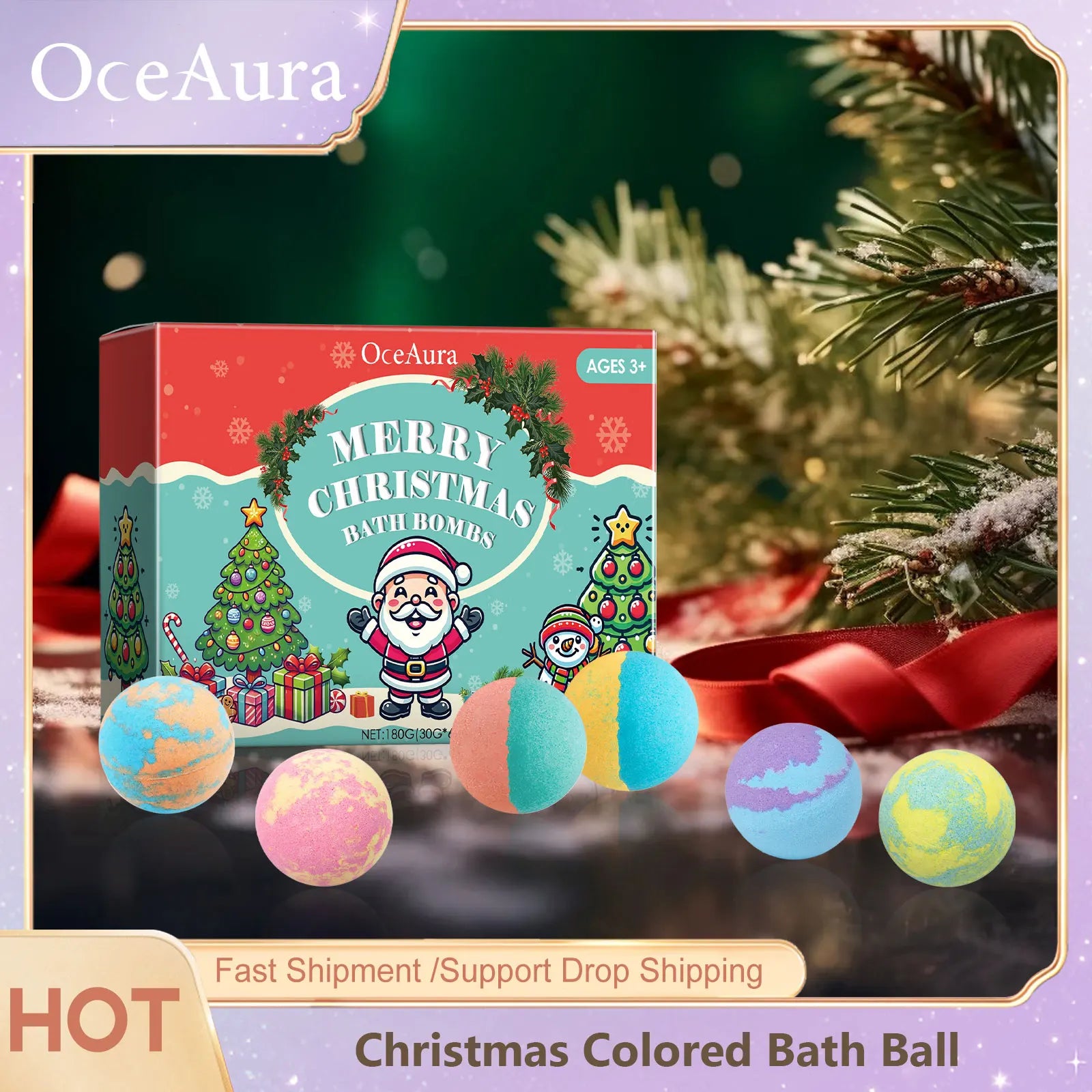 Christmas Bath Bombs Gift Set 6PCS Colorful Exfoliating Moisturizing Fragrances Stress Relief Cleasing Foot Spa Bomb Bubble Ball