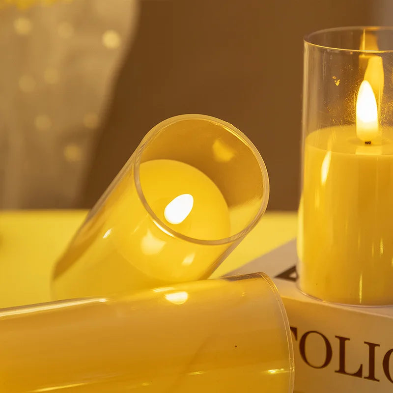 1/3/6Pcs Led Flameless Electric Candles Lamp Acrylic Glass Battery Flickering Fake Tealight Candle Bulk For Wedding Christmas