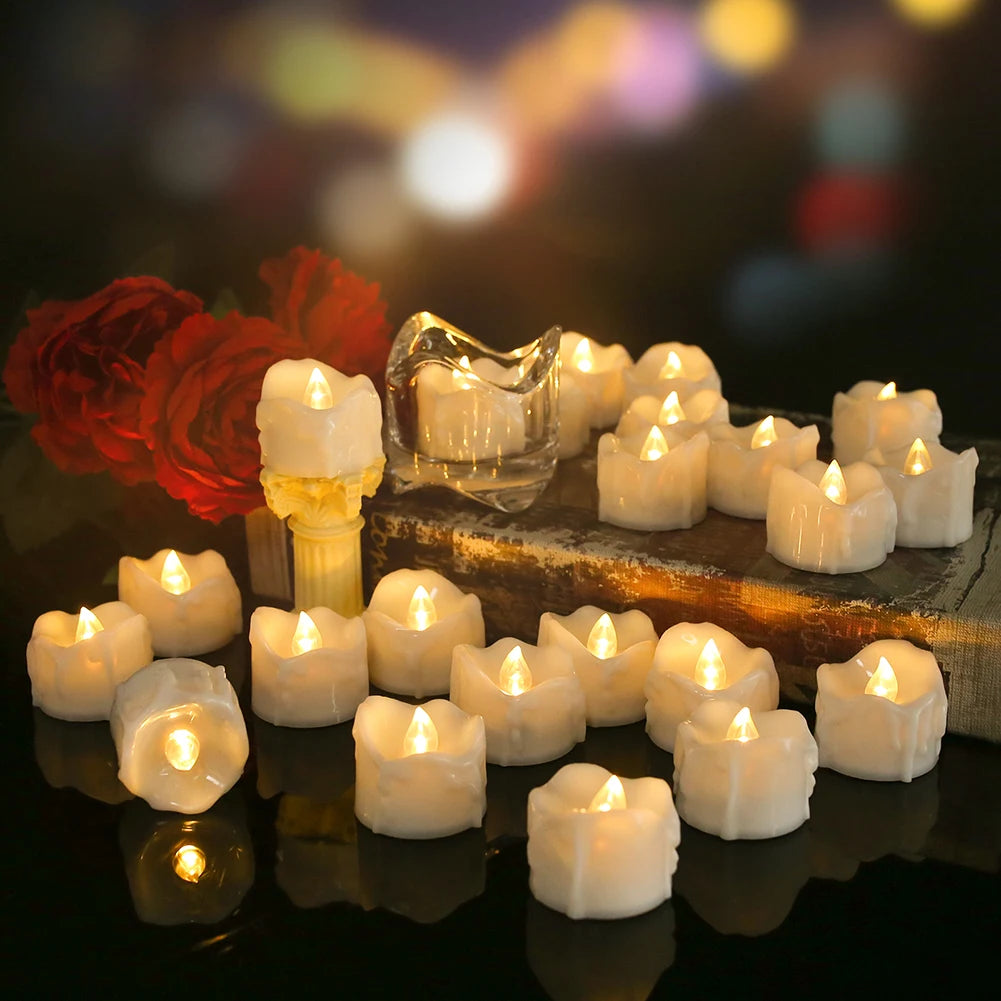 LED Tealight Candles Battery Operated Flameless Flickering Electric Dripping Wax Votive Candlesfor Christmas Halloween Decor