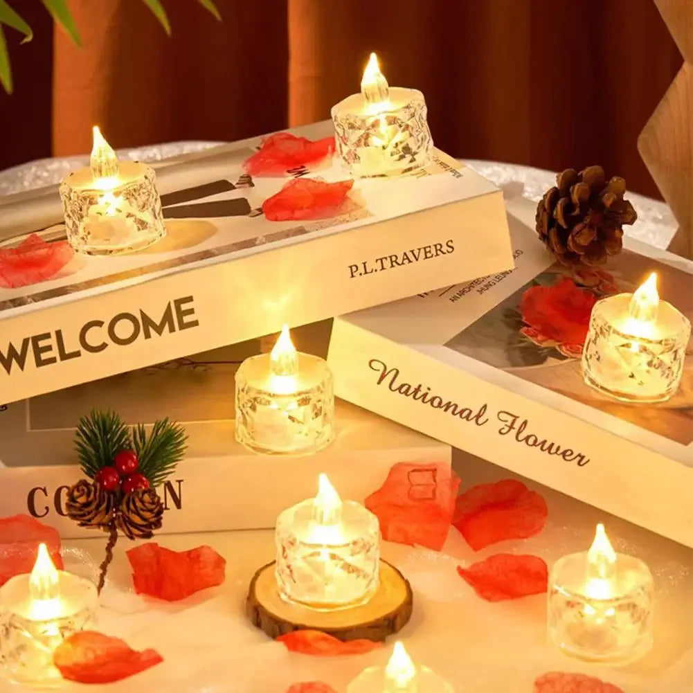 Flameless LED Light Candle LED Crystal Candle Light Transparent Shell Electronic Night Lamp Dating Party Holiday Home Decoration