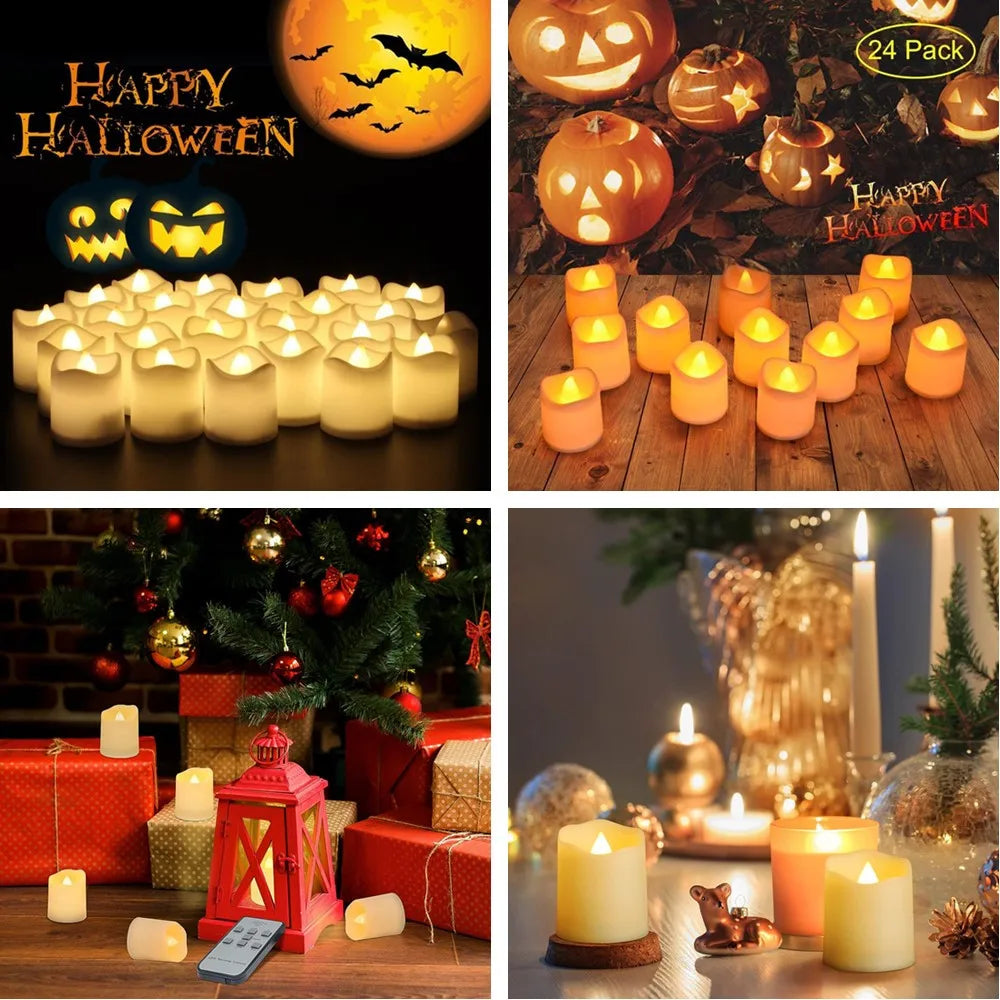 12/24Pcs Flameless LED Tea Lights Candles 100+ Hours Battery-Powered Tealight Candle for Party Wedding Birthday Home Decoration