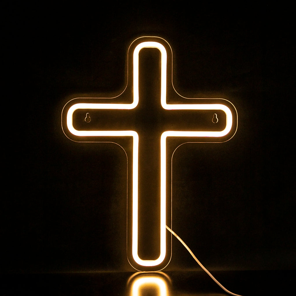 Baptism Cross Neon Sign Led Cross Shaped Light for Baptism Christening Decoration First Communion Good Friday