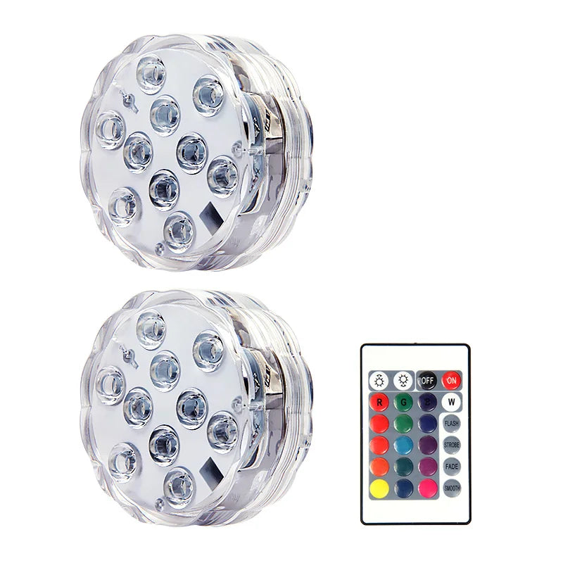 10leds RGB Led Submersible Light Underwater Night Lamp Battery Operated Garden Swimming Pool Light for Wedding Party Vase Bowl