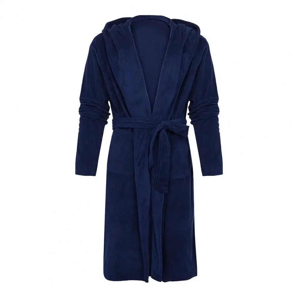 Oversize Men Bathrobe Long Sleeve Fleece Nightgown Winter Warm Hooded Long Robe Pajamas Fleece Gown Plush Bath Robe Sleepwear